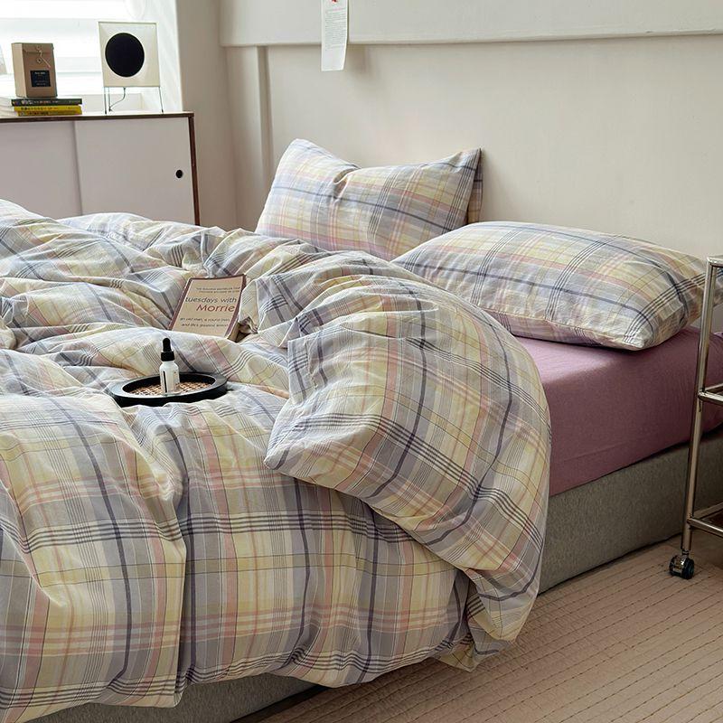 Class A Maternal And Infant Grade Unprinted Wind-Dyed Cotton Washed Cotton 4Pcs Set, Skin-Friendly Sleeping Naked Cotton 100 Cotton Quilt Cover