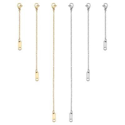 3-6 pezzi/borsa Catena di estensione in acciaio inossidabile Contiene chiusura a moschettone + Catena 0 appiattita + Pezzo di collegamento Braccialetto fai da te Collana Orecchini Gioielli Accessori