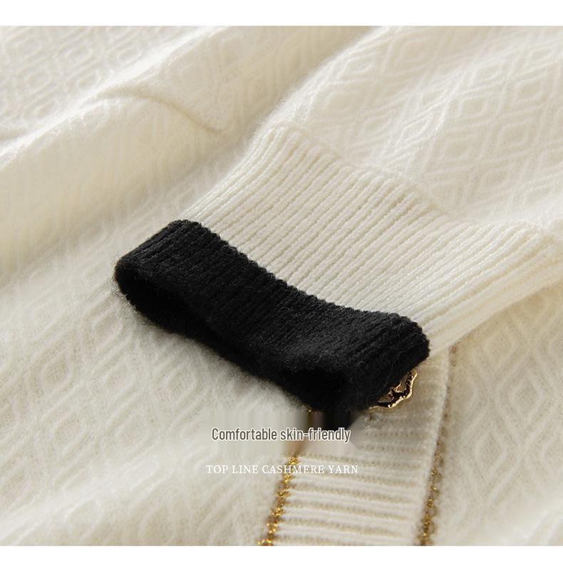 2024 Women's Luxury Round Neck Color Block Cashmere Cardigan Sweater
