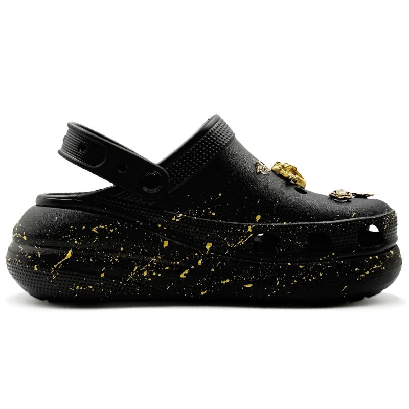 Crocs Crush Clog Klassisch Crush Geometrisch Wolke Hergestellt Hummel Tintenspritzer Luxus Spezielle Geschenkbeutel Lochschuhe Unisex Stil Schwarz