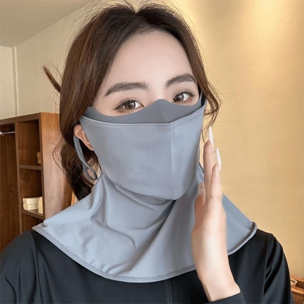 Integrated Shawl Ice Silk Face Mask Lightweight Design Sun-shading Mask  Sports Use