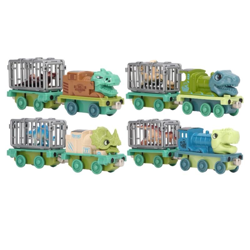 8 Pcs Dinosaur Transport Car Toy Magnetic Connection Alloy Dinosaur Transport Truck Toys For Kids