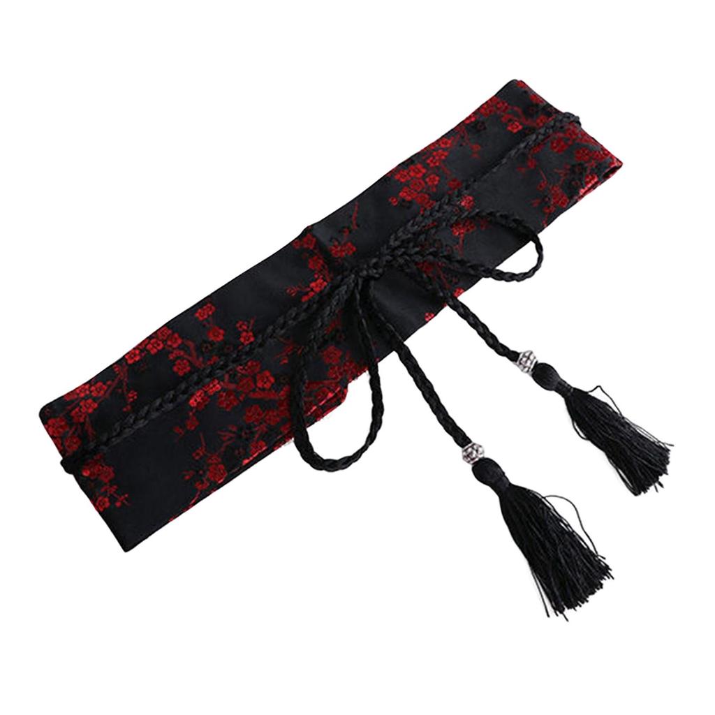 Fashion Women Satin Waist Belt Kimono Belts Floral Printed Lace Up Wide Girdle