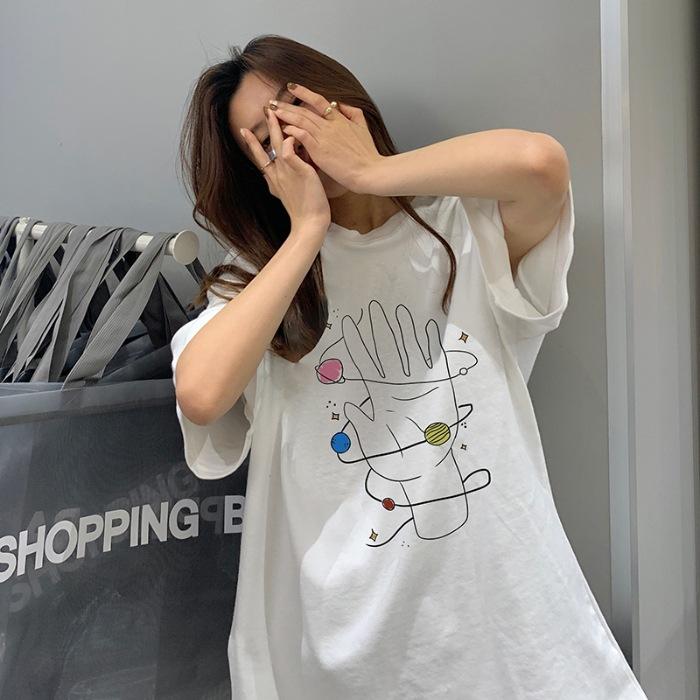 Pure cotton trendy brand printed half-sleeved t-shirt women s summer new dopamine top M белый