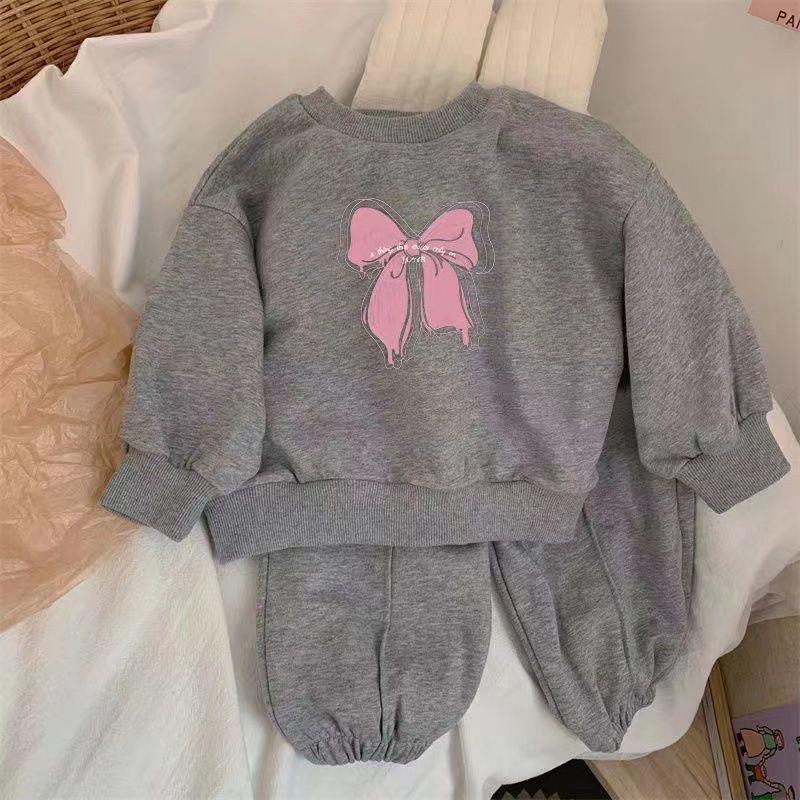 

Осенние комплекты одежды из бархата для мальчиков и девочек, одежда для маленьких девочек, детская спортивная толстовка с медведем, штаны, комплект из 2 предметов, наряды 130cm серый