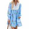 Dresses For Women Loose V Neck A-Line Casual Long Sleeve Dress