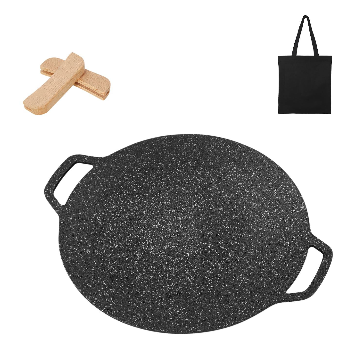 

GFUN Multi Griddle 38cm Grilling Plate Suitable for Direct and Induction Cooktops No Seasoning Easy to Grill Frying Outdoor BBQ Includes Wooden Handle чёрный