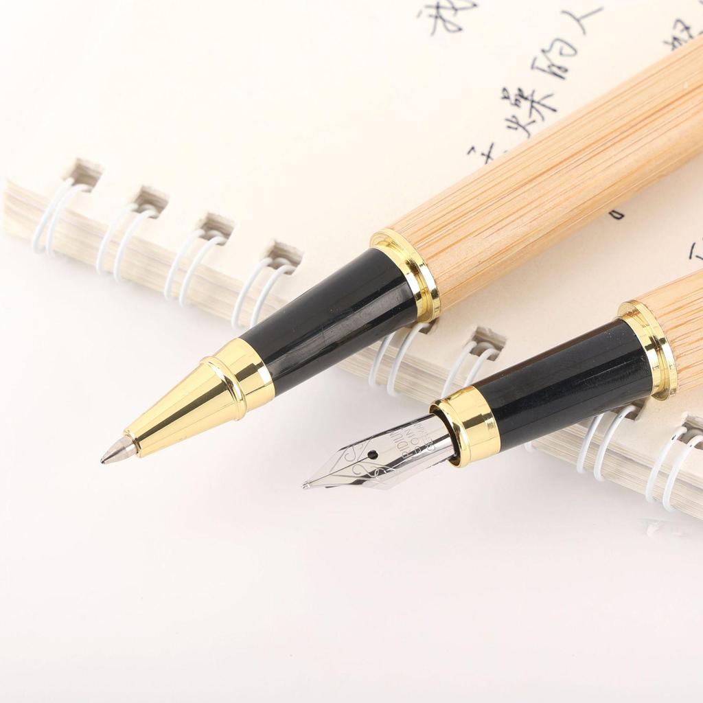 Retro Bamboo Wood Signature Fountain Pen Gift Set with Laser Logo