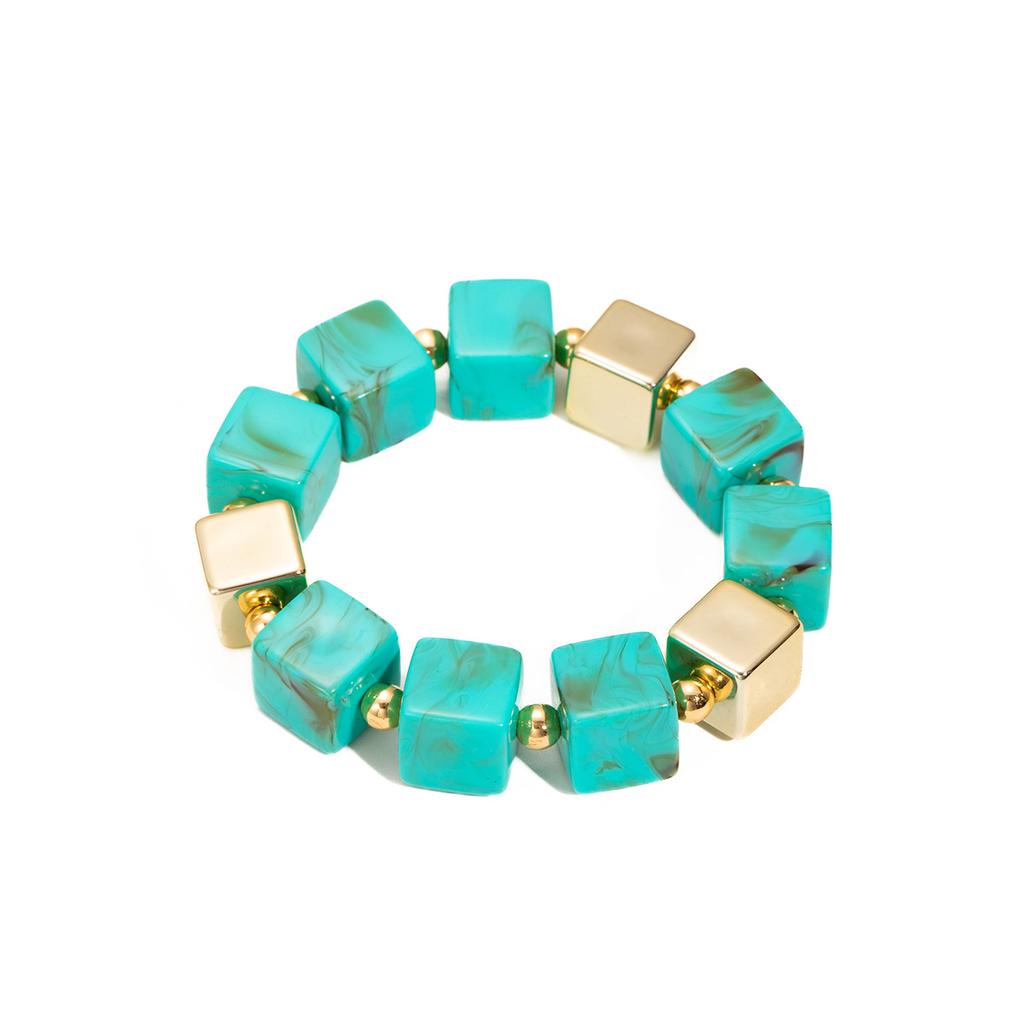 Personalized Niche Design Retro Style Irregular Geometric Square Acrylic Beaded Bracelet