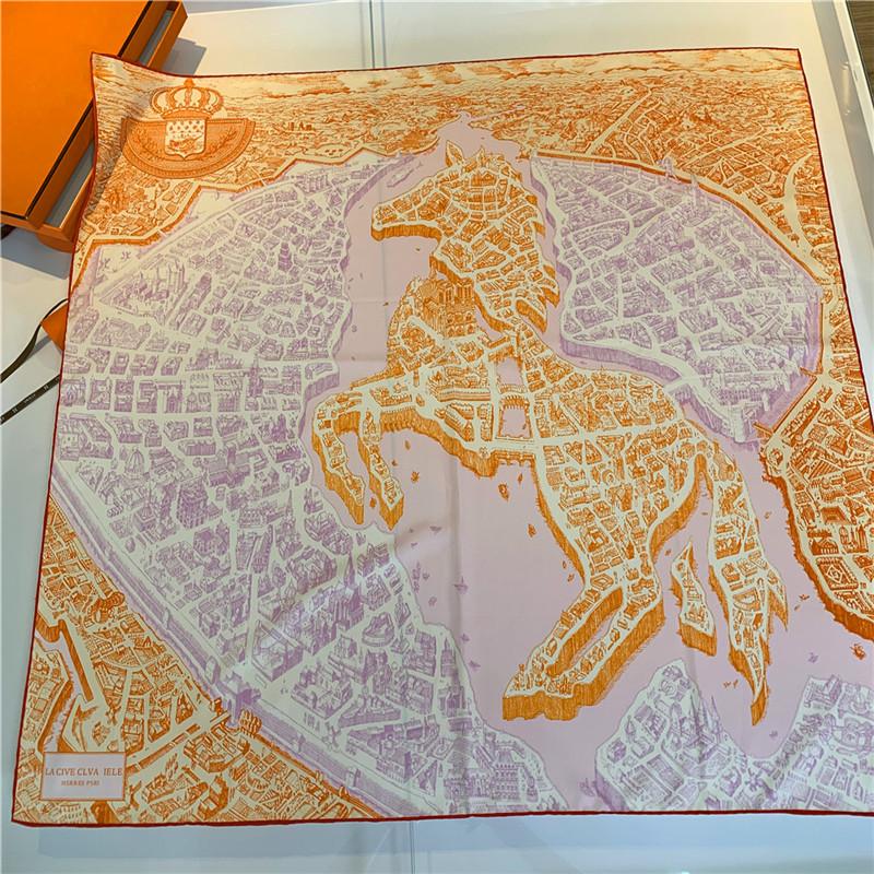 Luxury  Twill Silk Large Scarf Women Handmade Curling Horse Rider Animal Female Twill Square Shawl Fashionbelt Squarescarve
