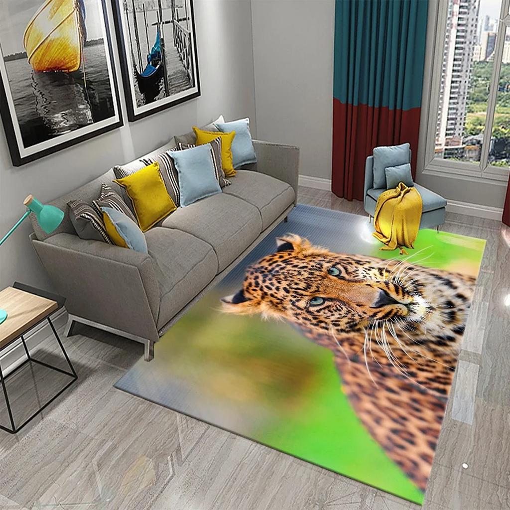 3D Leopard Carpet Wild Animal Pattern Living Room Bedroom Bathroom Kitchen And Kids Play Area Non-Slip