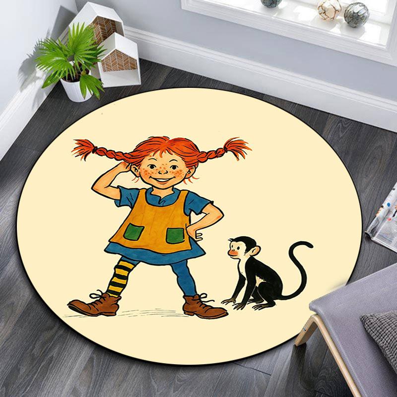 Pippi Cartoon pattern round rug,Carpet Rug for Living Room Bedroom Playroom ,Non-slip Floor Mat,Holiday Gifts and Birthday Gifts.