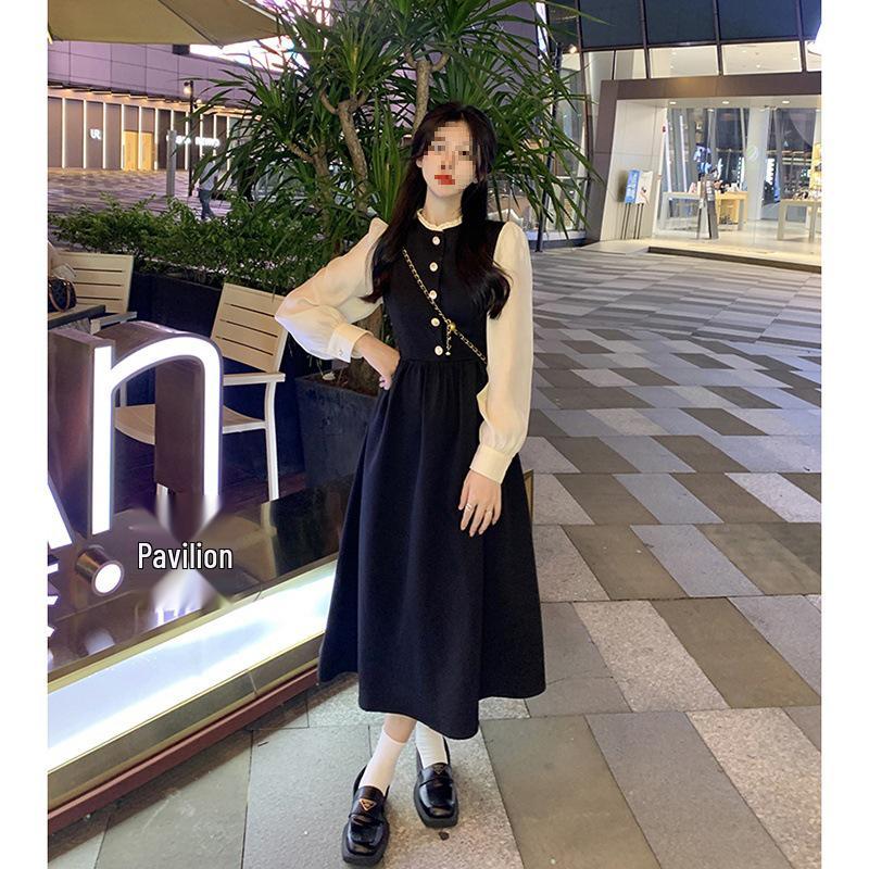 2026 Spring Elegant Hepburn Style Long Sleeve French Bubble Dress