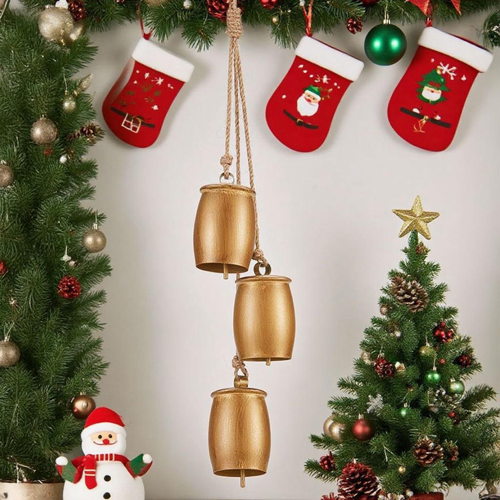 Christmas Bell Strings Pendant Gold Vintage Cow Bell Christmas Tree Decoration