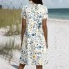 Short Sleeve Boho Dress For Women Casual Loose Fit Sundress Print Round Neck Dress With Pockets