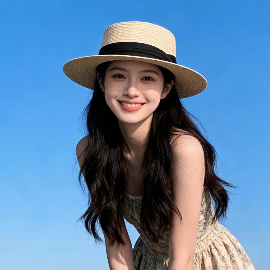 Lace straw hat women's summer bow large brim sunshade sun hat seaside vacation beach sun hat