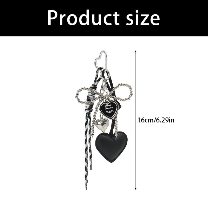 Gothic Silver Bead Bows Charm Heart Shaped Bag Accessory Fashion Bag Pendant Casual Keychain For Dark Style Lover