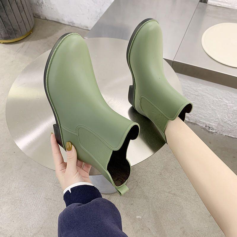 Japanese Style Waterproof Rain Boots For Women Low Heel Anti-Slip Kitchen Gum Boots Casual Outdoor Comfortable Slip-On Footwear
