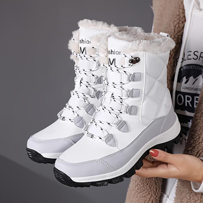 Women's High-Top Snow Boots, Solid Color, Round Toe, Warm Plush Lining, Anti-Slip Rubber Sole, Durable Fabric Insole, Man-Made Upper - Casual Footwear