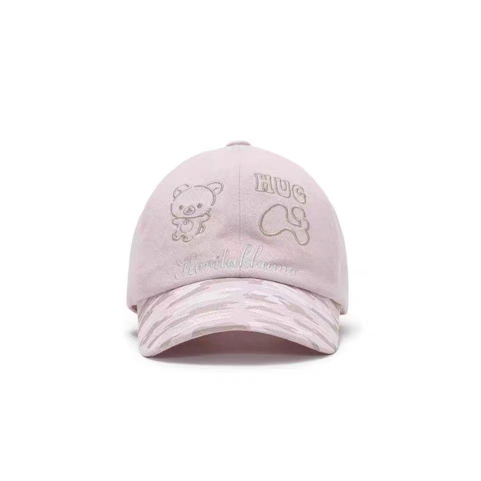 Korean Embroidery Rilakkuma Polka Dot Baseball Cap: Women's Spring/Autumn Fashion, Versatile Duckbill Hat for Slimming Face.
