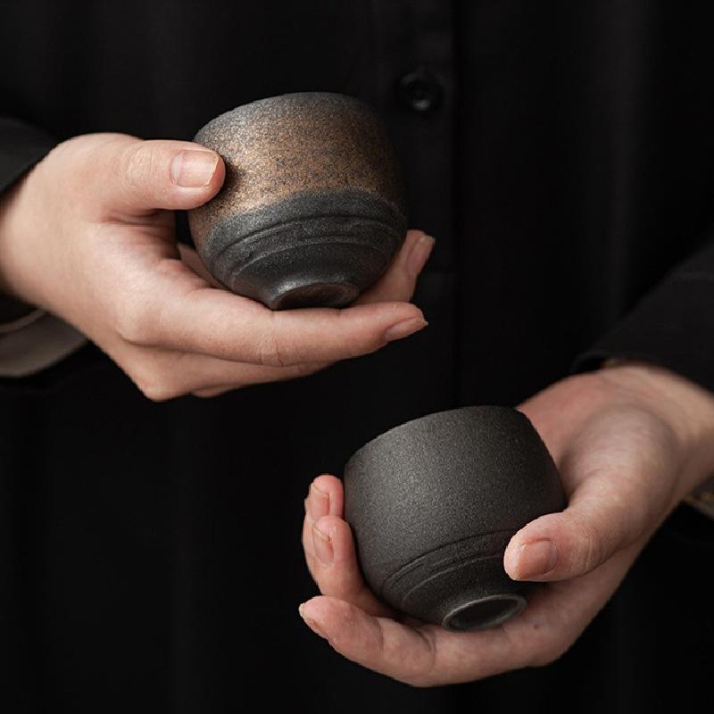 Handmade Rough Ceramic Teacups Kung Fu Teaware Accessories Japanese Style Vintage Single Teacups Retro Master Tasting Cups