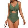 Swimsuit for Women Cross Front Cutout Design Ruched Tummy Control Bathing Suit Wide Shoulder Straps Swimwear
