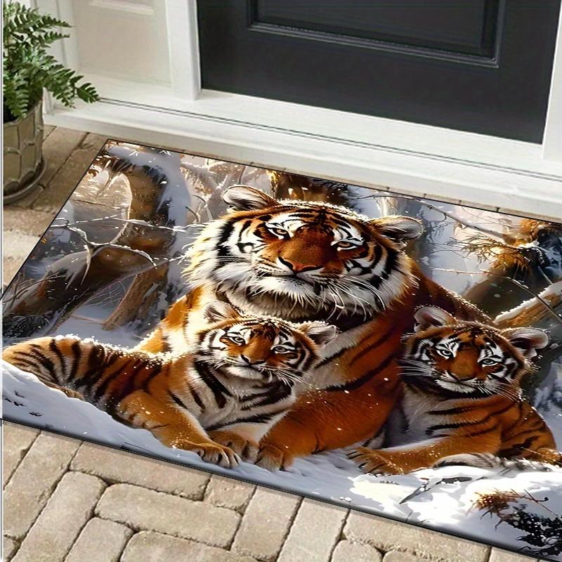 Tiger Family Rug for Modern Office Décor Large Size Animal Print Carpet, Add Wild Charm to Your Space | Wildlife Enthusiast Gift
