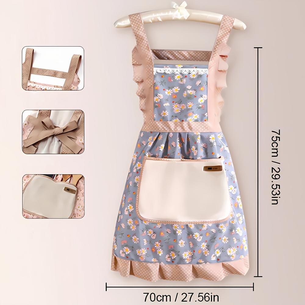 

Фартук из набивного холста с регулируемыми лямками, дышащая ткань с оборками и горошком, подходит для поваров, официантов, работников кулинарии и ресторанов. синий