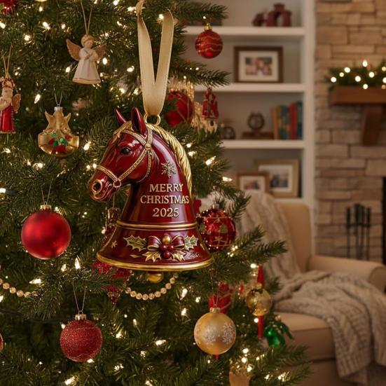 2025 Handmade Horse Bell Ornament Red Metal Christmas Decoration Memorable Gift for Equestrian Lovers