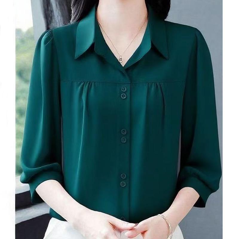 Vintage Women's Blouses Solid Color Casual Shirts Fashion Loose Summer Korean Clothing Short Sleeved Chiffon Women Tops