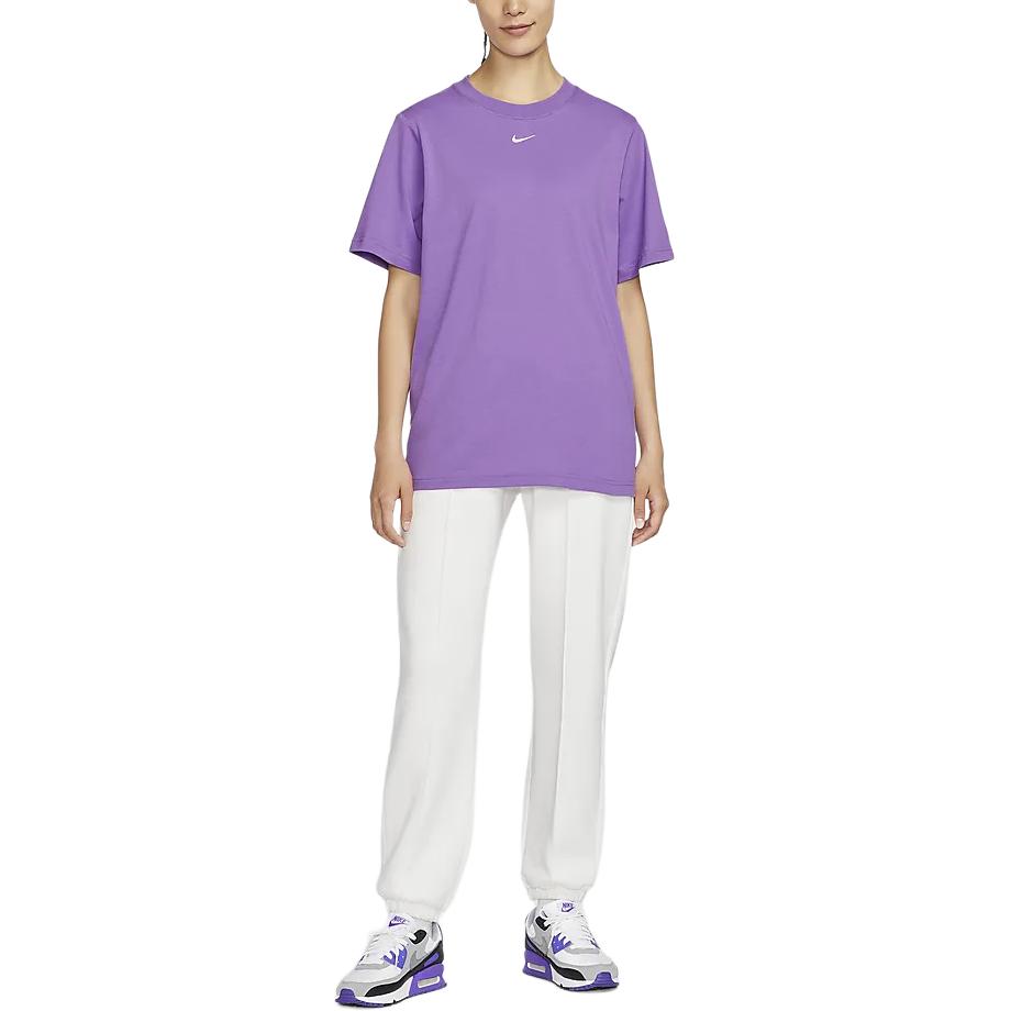 Nike Sportswear Solid Color Loose Fit Logo Print Crew Neck Pullover Short Sleeve T-Shirt Women T-Shirts Purple FD4150-521