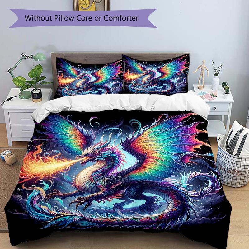 

3pcs Dragon with Vibrant Colors and Majestic Wings Print Bedding Set (Without Inserts), Soft and Comfortable J024 135x200cm