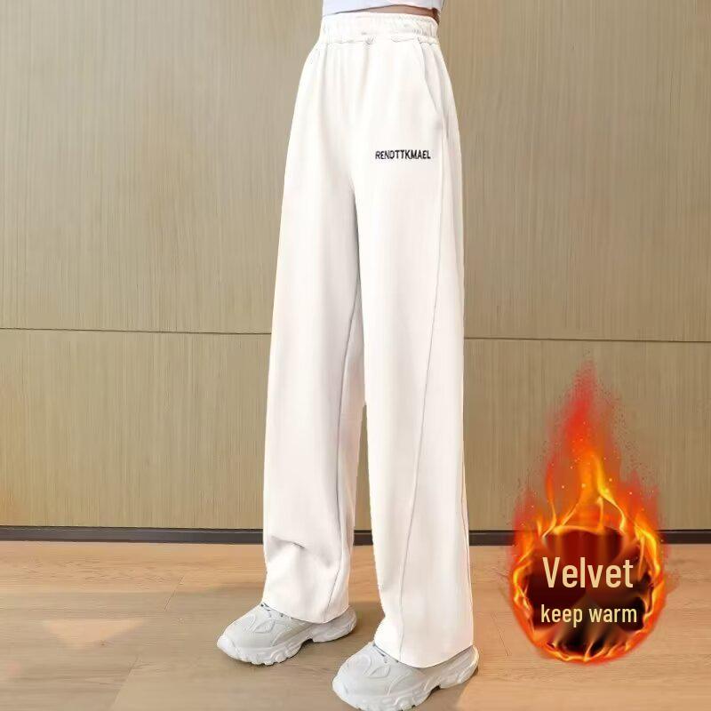 2023 New Style Girls' Velvet-Lined Wide-Leg Sports Pants for Spring and Autumn