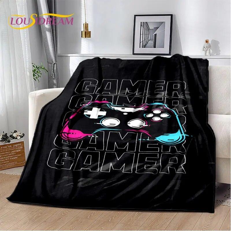 Kreslený Gamer Gamepad Game Over Měkká Plyšová Deka, Flanelová Deka Přehoz na Obývací Pokoj Ložnici Postele Pohovku Piknik