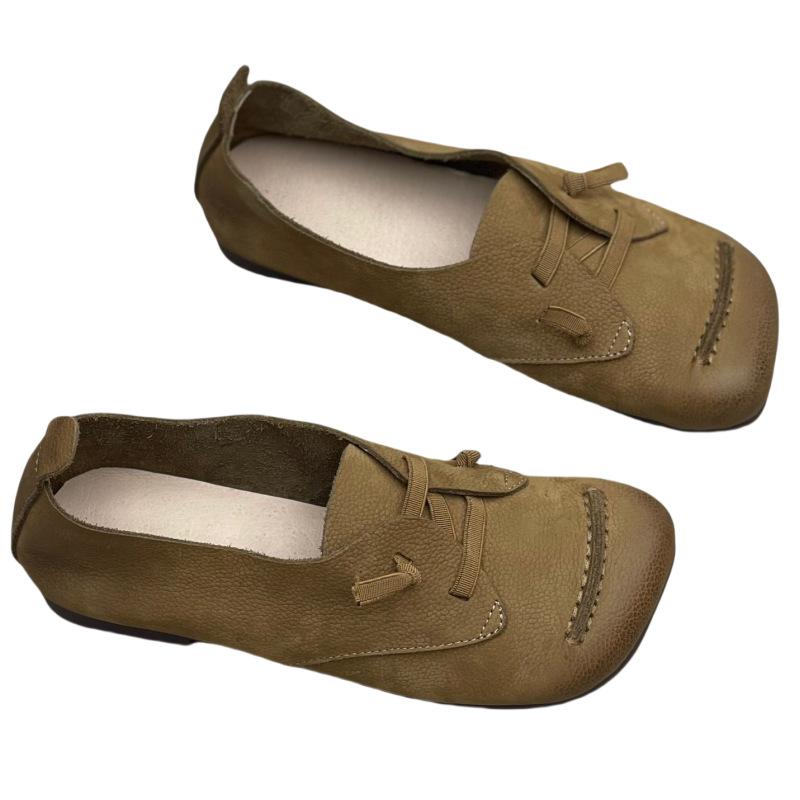 Retro Round-toed Comfortable and Elastic Top Layer Cowhide Casual and Versatile Soft Cowhide Women's Shoes