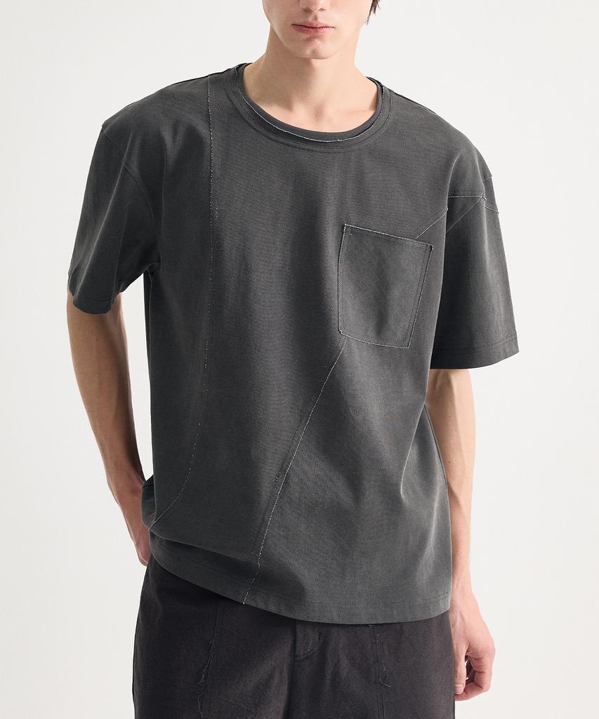 Eichijig Pigment Raw-Edge Asymmetric Panel T-Shirt -Dusty Gray