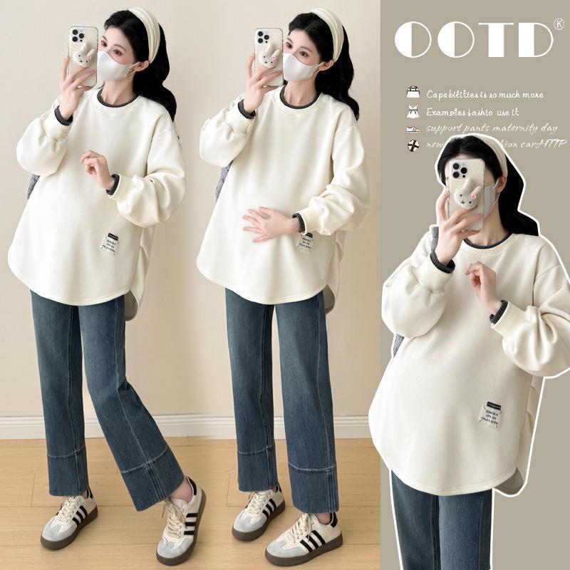 2025 Autumn/Winter Korean Style Patchwork Maternity T-shirt L