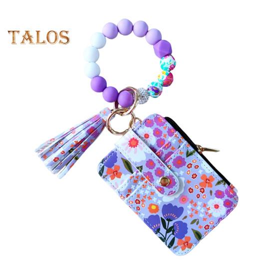 

Женский цветочный кошелек-кошелек в стиле бохо, брелок для монет с кисточкой, эластичный кошелек с бисером и окошком для удостоверения личности для покупок, путешествий, повседневных покупок H