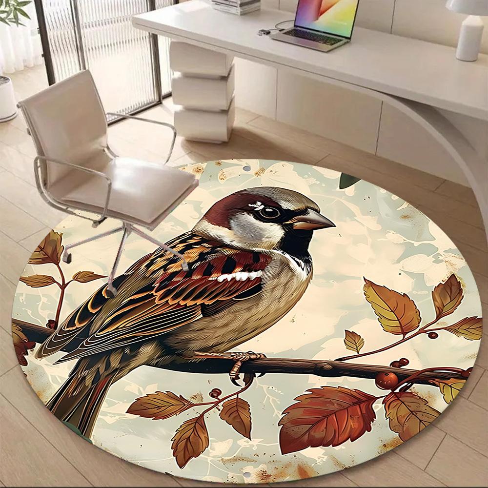 1PC Bird Office Round Area Rug, Mat Suitable For Office, Under Office Chairs Bedroom Living Room Home Decor, Room Deco
