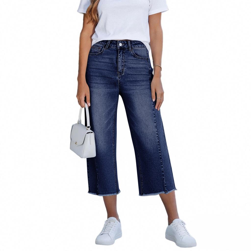 Women's Denim Classic Versatile High Waist Fashionable Cropped Pants