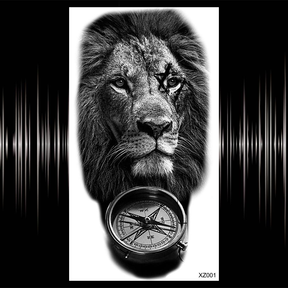 Kompass Brief Temporäre Tattoo Für Männer Frauen Erwachsene Realistische Gefälschte Wolf Schädel Tattoos Aufkleber Tiger Schwarz Wald Tatoos Unterarm