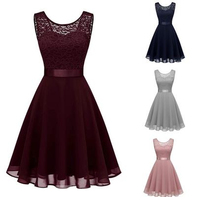 Formelles Kleid Aushöhlen Spitze Sommer Häkeln Großer Saum Midi-Kleid