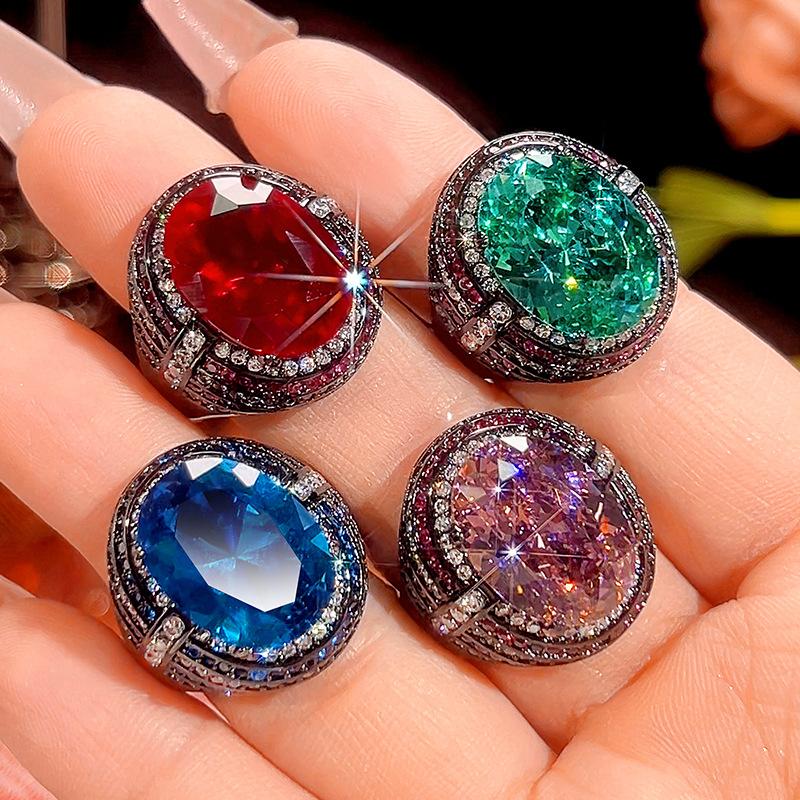 Jewelry Copper Bottom Gold-Plated Simulation Color Treasure Dry Rose Ring Main Stone 12 * 16
