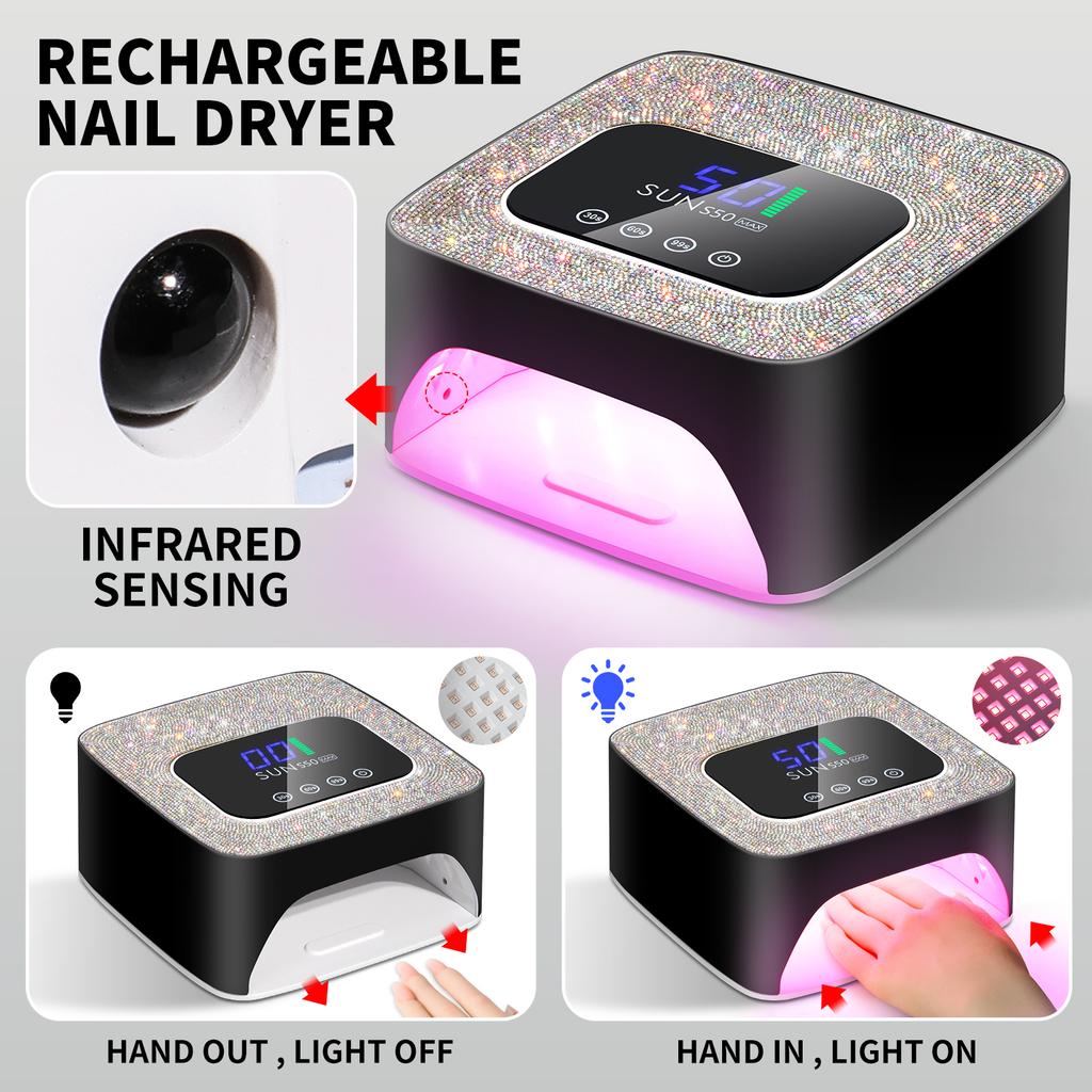 SUN S50 UV LED Nail Dryer Rechargeable 57 LED Lamp Beads Nail Lamp Professional Curing of All Gel Nail Polish Curing Lamp Tools