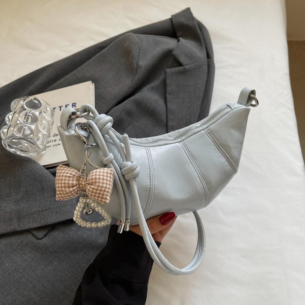 

Сумка-кроссбоди «Круассан» с жемчужной подвеской-бантом, элегантная сумка через плечо, сумка-пельмень под мышкой, для улицы синий