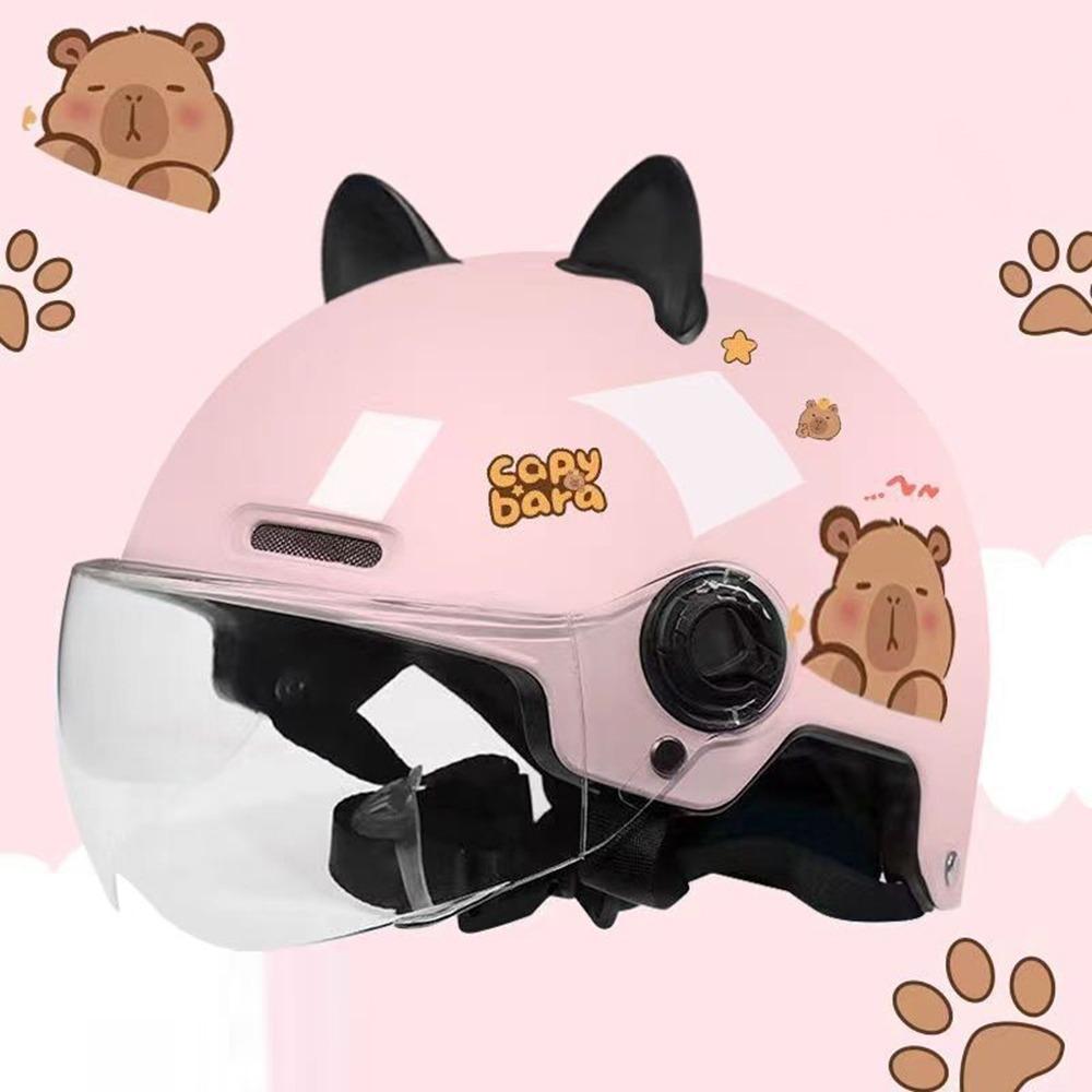 Capybara Sticker Electric Bicycle Helmet Breathable Sunscreen Cycling Helmet Safety with 3D Cat Ears Motorcycle Headgear for