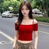 Summer New Off-the-shoulder Suspender Short-sleeved T-shirt Female Slim and Thin One-word Shoulder Short Sexy Belly Button Top Trendy
