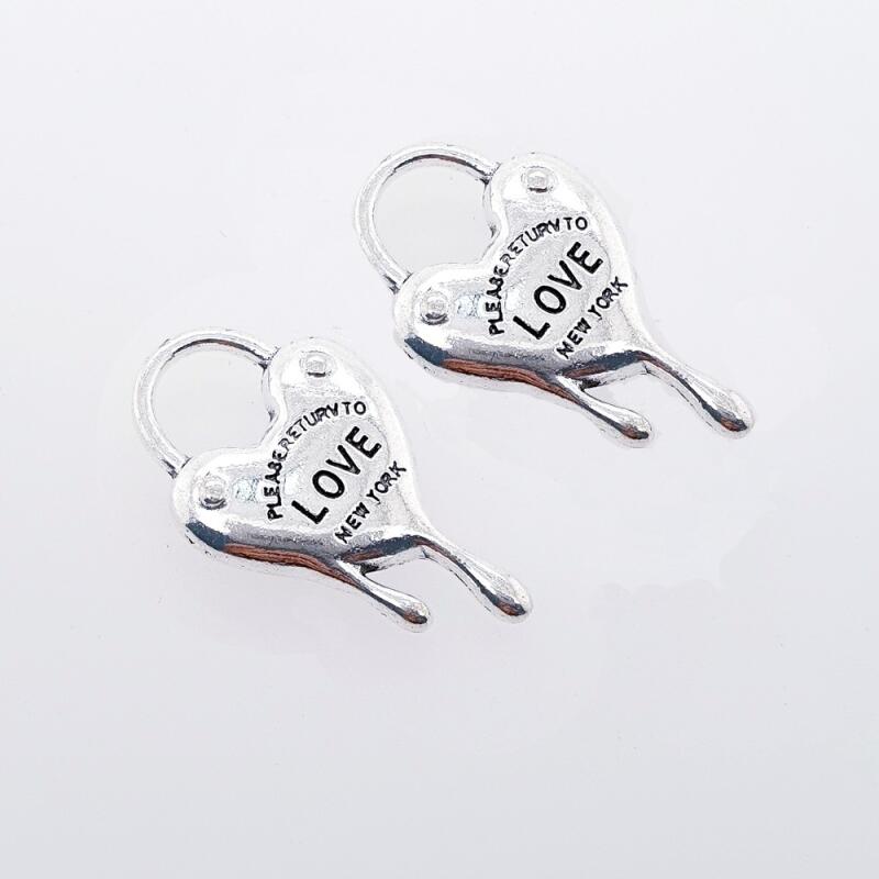 Metal Double-Sided Lettering Love Heart Key Lock Pendant