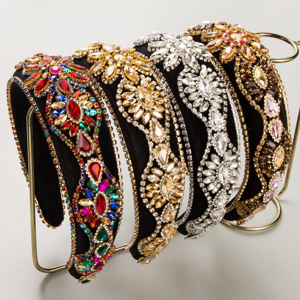 

Новая мода обруч для волос в стиле барокко для женщин, ретро-обруч с бриллиантами и губкой белый