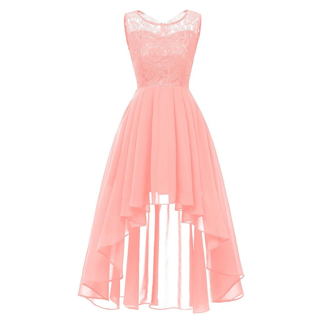 Women's Floral Lace Hi-Lo Bridesmaid Dress Sleeveless Formal Wedding Maxi Dress